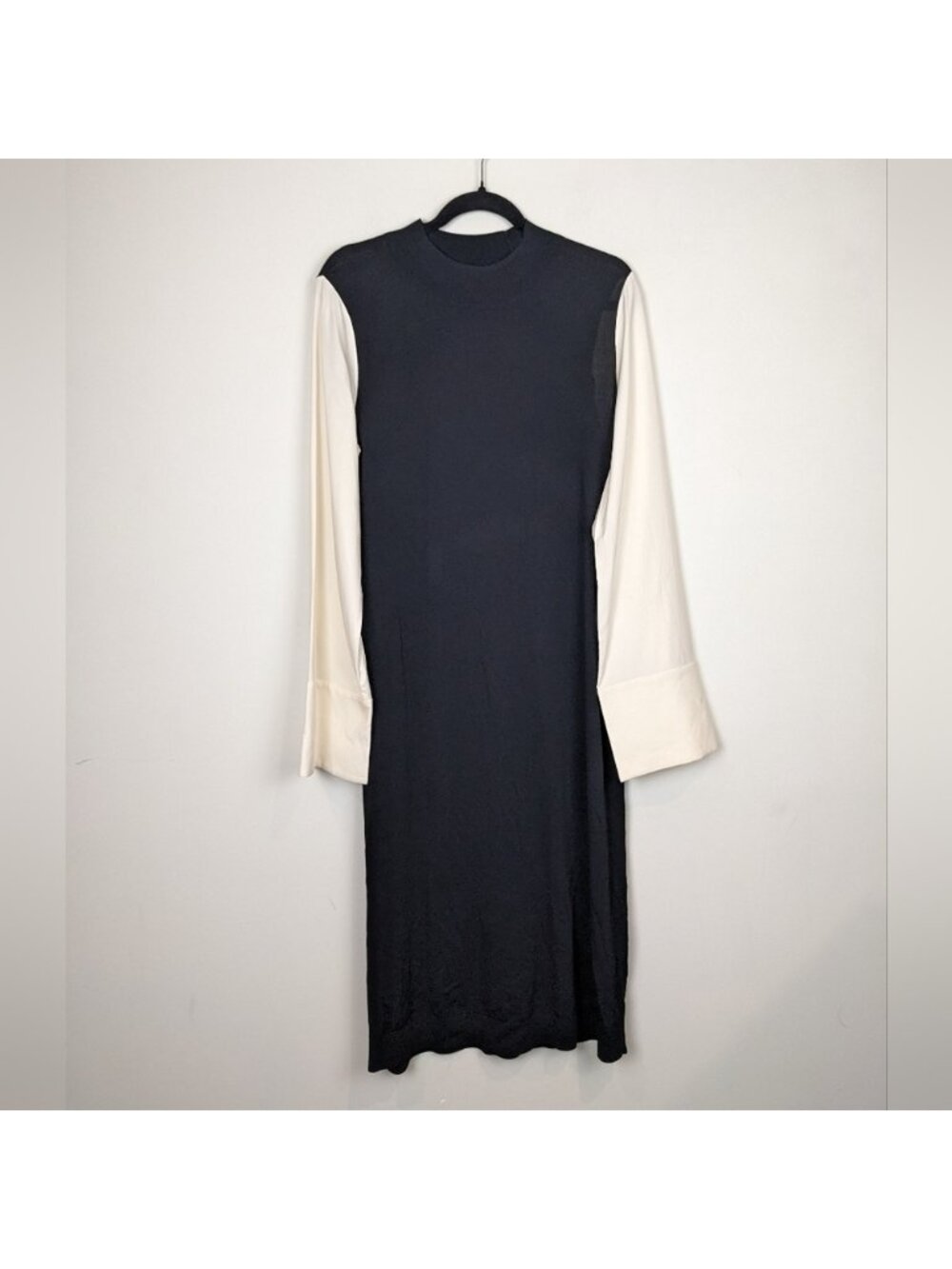 COS Black and Cream silk sleeved dress size Medium - Picture 2 of 9